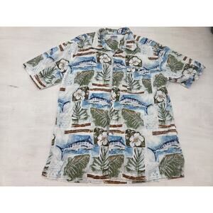Hook & Tackle Shirt Mens XL Button up Fish Floral Print Short Sleeve Pocket